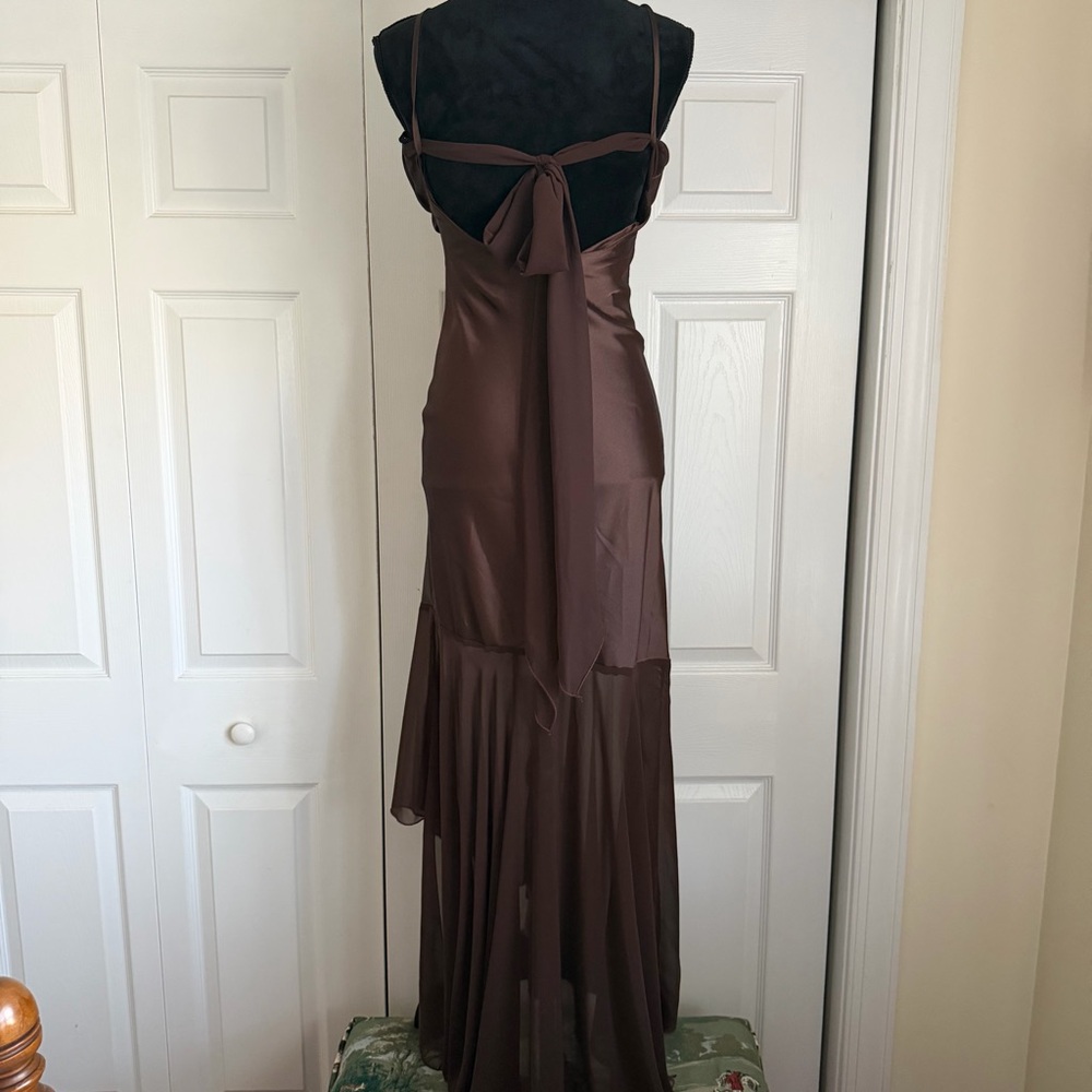 Juno Dress Womens S Brown Chiffon Maxi Slip USA Formal Evening Milkmaid Babydoll - Picture 5 of 13
